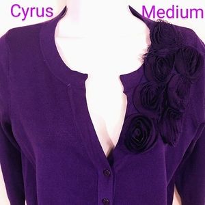 Cyrus Plum Button-Up Cropped Cardigan Roses Medium